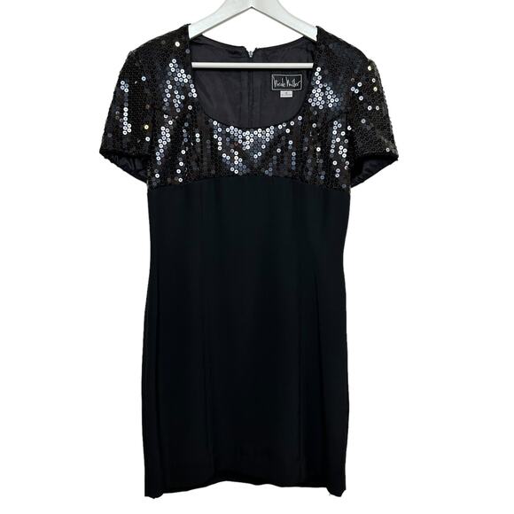 Vintage 90s Nicole Miller Sequin Black Dress Cocktail Union Made in the USA 10 - Picture 1 of 11